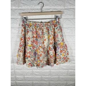 BB Dakota Steve Madden Floral Mini Skirt Large Smocked Waist Ruffle Tiered‎